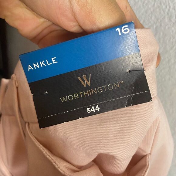 NWT Worthington Women's Slim-Leg Stretch Ankle Pleated Dress Pants Rose Smoke 16 - Picture 6 of 11
